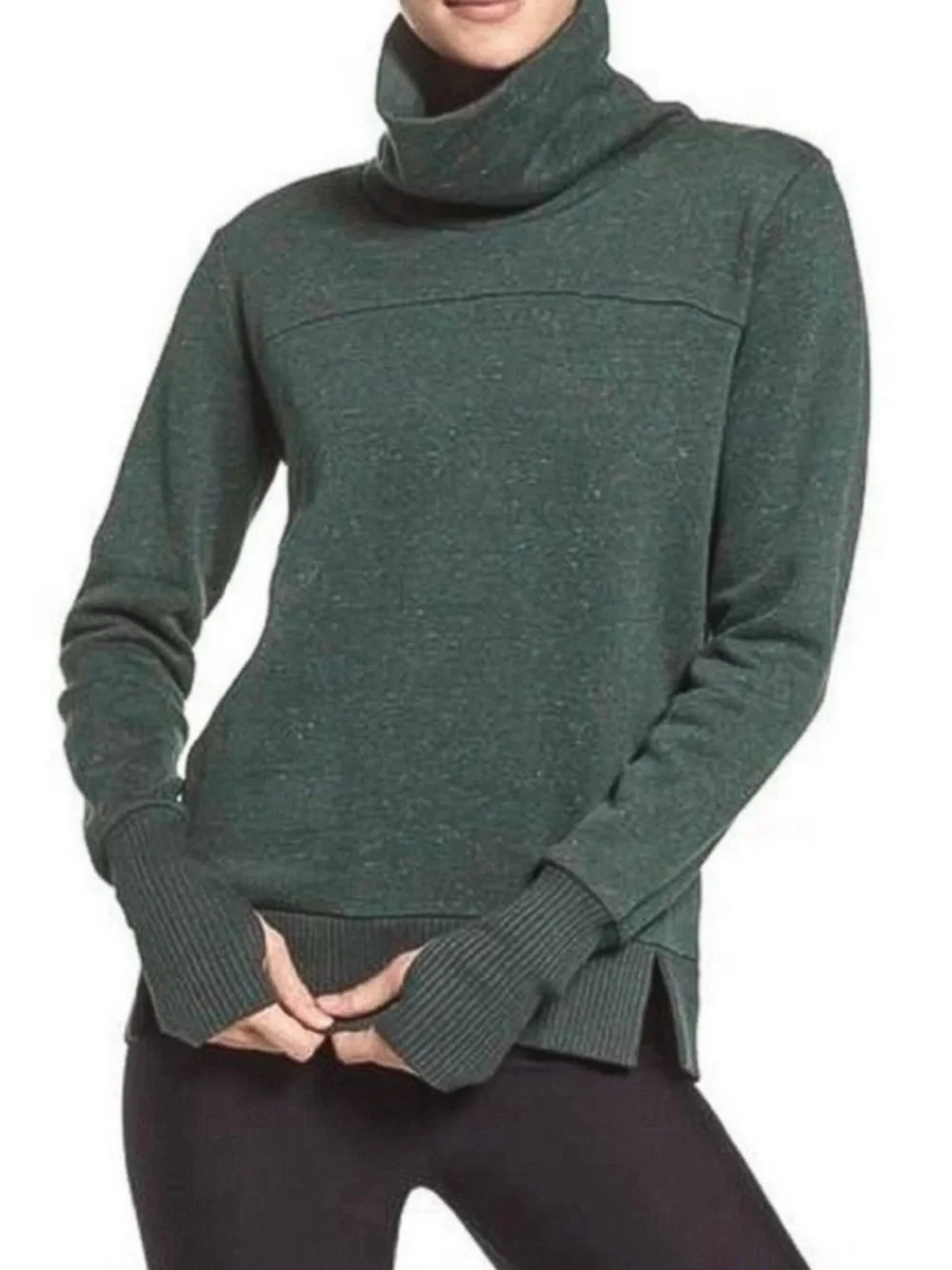 ALO Haze Mock Neck Pullover in Heather Hunter Green - Excellent Pre-Owned, Large